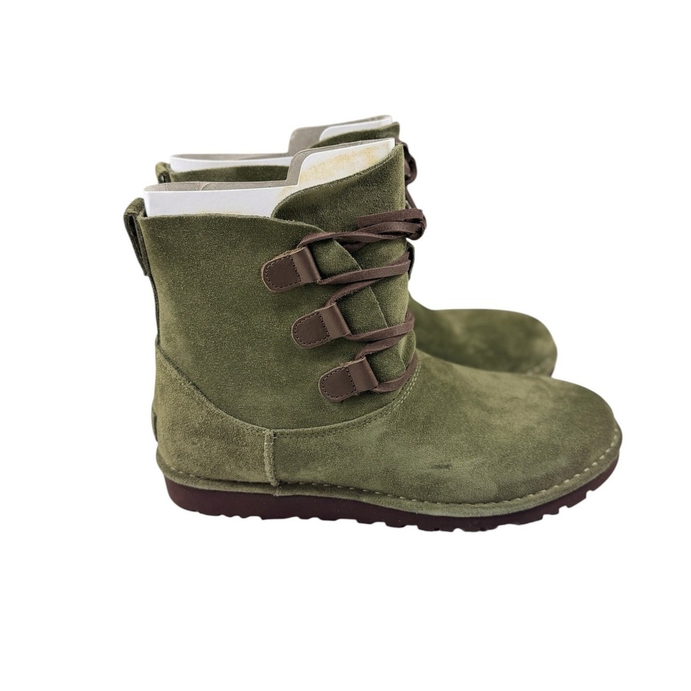 UGG Elvi Spruce Green Suede Lace Up Mid Calf Boots 1017534 Womens Size 11 NEW